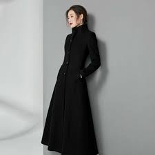 Stand Neck Wool Blend Long Trench Coat