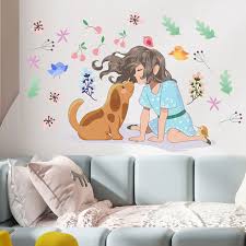A Set Of Girl And Dog Wall Sticker Wall