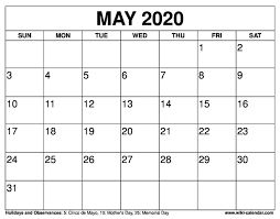 free printable may 2020 calendars