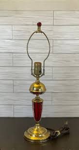 Red Mercury Glass And Brass Table Lamp