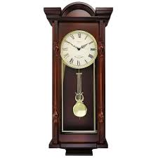 Bedford Clock Collection Grand 31 In Antique Mahogany Cherry Chiming Pendulum Wall Clock