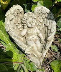 Cherub With Heart Wings Stone Statue