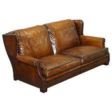 Brown Leather Sofa With Feather
