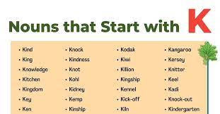 800 nouns that start with k in english