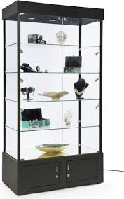 Black Display Tower W Mirror Bottom Lockable Gallery Cabinetry
