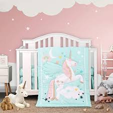 gray unicorn colorful baby bedding set
