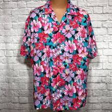 Vtg Hilo Hattie Aloha Hawaiian Luau Camp Shirt Mens Xl Pink
