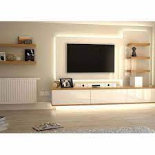 White And Beige Led Tv Wall Unit