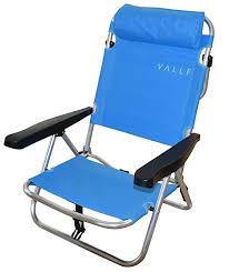 Vallf High Back And Lay Flat Aluminum Lightweight Backpack Beach Chair Blue Pillows Beach Chairs