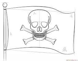 A coloring page that shows a jolly roger flag. How To Draw A Pirate Flag Step By Step Drawing Tutorials For Kids And Beginners Unicorn Coloring Pages Flag Coloring Pages Pirate Coloring Pages