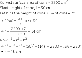 Check spelling or type a new query. The Area Of The Curved Surface Area Of Cone Of Slant Height 50 Cm Is 2200 Cm Find Its Height Mathematics Topperlearning Com K2jhmcc