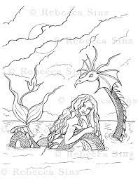 Top 100 fantasy sea creatures coloring pages. Gothic Mermaid Dragon Coloring Book Page Elvenstarart
