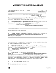 Free Mississippi Commercial Lease Agreement Form Pdf Word