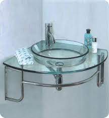 24 inch single sink corner mount glass
