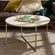 Walker Edison Round Marble Top Coffee Table Marble Gold