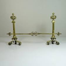 Pair Of 19th C Brass Fire Dogs Fireplace