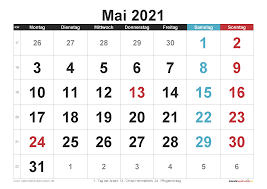 Kostenlose kalendervorlagen 2021 für word und excel hier sind die beliebten und vielseitigen kalendervorlagen für das jahr 2021, die sie sich jederzeit kostenlos herunterladen können. Kalender Mai 2021 Zum Ausdrucken Kostenlos Kalender 2021 Zum Ausdrucken