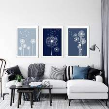3pc Blue Dandelion Art Blue Wall Art
