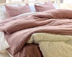 3 Piece Linen Bedding Set Mauve Linen