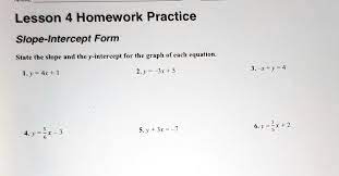 Homework Practice Slope Intercept Form