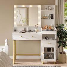 vanity desk with mirror and lights in 3