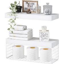 White Wood Bathroom Shelves