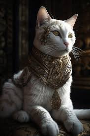 cat wearing a gold collar and gold jewelry