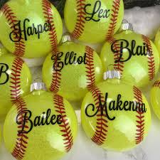 Softball Ball With Stitches Glitter Ornament Personalized