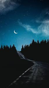 road under crescent moon aesthetic