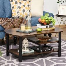 Buy chest coffee table in coffee tables ebay. Homcom Vintage Industrial Coffee Table With Under Top Storage Shelves And Rounded Corners Dark Wood Color Overstock 32758477