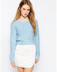 Light Blue Fluffy Crew Neck Sweaters For Women Lookastic