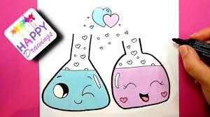 How To Draw Cute In Love Couple Chemestry Flasks Valentines Day