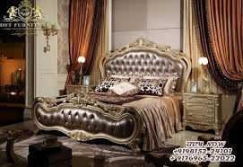 royal carved round bed with side stools