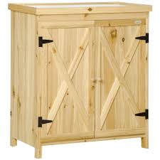 Brown Fir Wood Outdoor Storage Cabinet