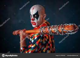 mad clown baseball bat man scary