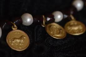Hand Made Astrological Motif Gold Rubies And Pearls