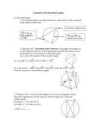 Unit 10 circles homework 3 answer key. Geometry 10 4 Inscribed Angles