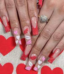 love hearts red tip acrylic nails