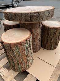 Rustic Log Garden Table And Log Stools