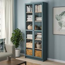 billy bookcase with glass doors gray