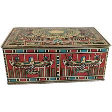 egyptian revival art deco tin box