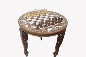 Wooden Chess Board Inlaid Carved Work