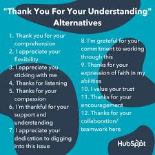 say thank you for your understanding