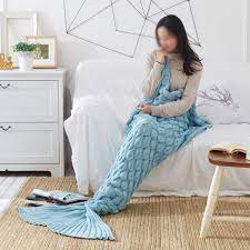 190cmx90cm size blue knitted mermaid