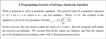 Programming Exercise Of Quadratic