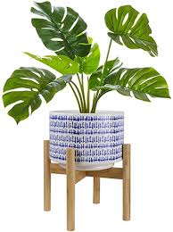 Visit your local at home store to purchase. Amazon Com Large Ceramic Plant Pot With Stand 9 4 Inch Modern Cylinder Indoor Planter With Drainage Hole For Snake Plants Fiddle Fig Tree Artificial Plants Blue White Home Kitchen