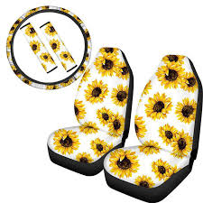 8pcs Sunflower Car Seat Cover Steering