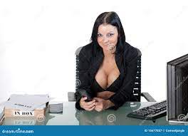 Busty Office Worker Holding a Cellphone Stock Image - Image of woman,  computer: 15677057