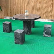 Granite Garden Round Table Four Benches