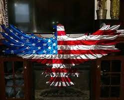 Large Metal Art Eagle American Flag